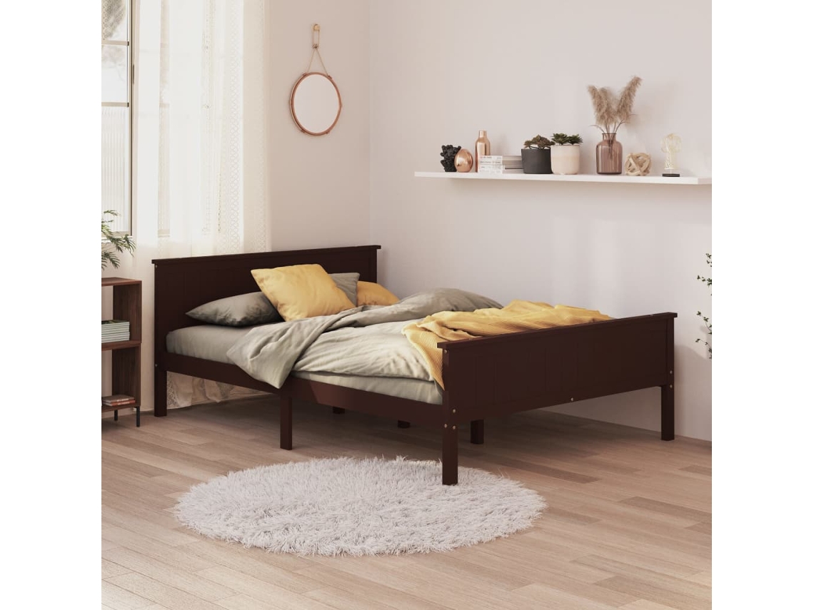 Estructura Cama Sin Colchón Madera Pino Marrón Oscuro 160x200cm