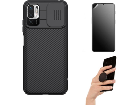 Kit Protector Xiaomi Poco M3 Pro 5G Funda Nillkin Camshield y Soporte Magnético Negro