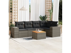 Conjunto de sofá de jardín de 6 piezas con cojines de mimbre gris, Dkd Home Decor