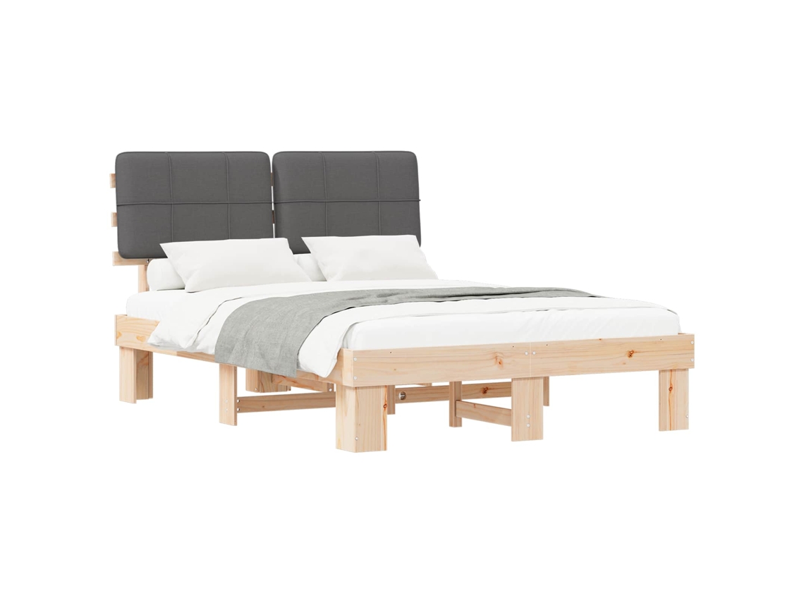 Cama De Matrimonio | Cama Para Adultos | Estructura De Cama Con Cabecera Tapizada Gris Oscuro