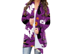 Chaqueta Casual Halloween De Manga Larga Con Impresión, Abertura Delantera, Tipo 1, M