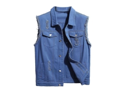 2026-chaleco Vaquero Casual Desgastado Para Hombre Con Botones Clásico Sin Mangas Talla S-xl S Azul Oscuro
