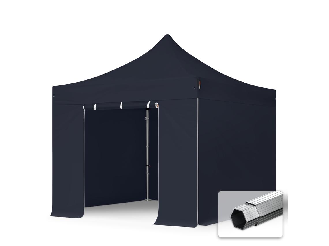 Carpa plegable de 3 x 3 m, aluminio profesional de 40 mm, laterales sin ventanas, color negro