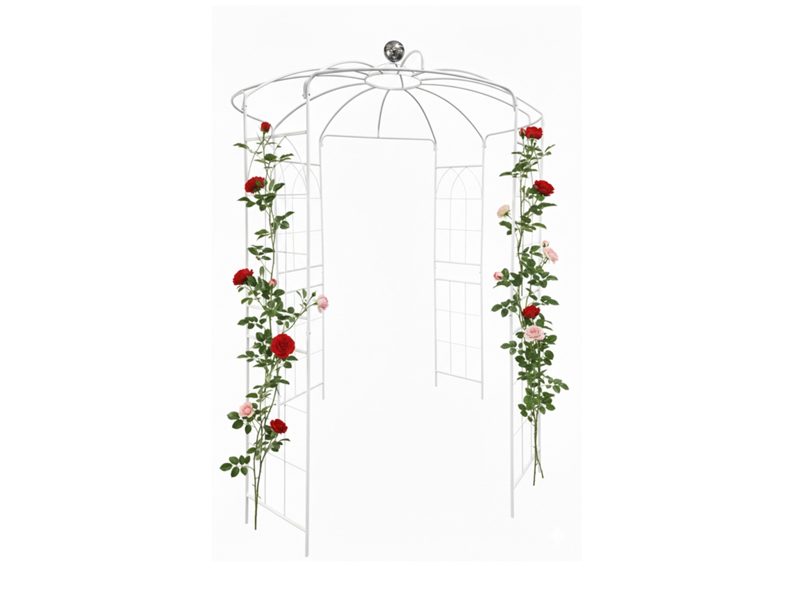 Relaxdays Pavilhão Para Rosas, Metal, 290×206×206 Cm, Suporte Para Trepadeiras, Jardim, Com Gancho, Branco