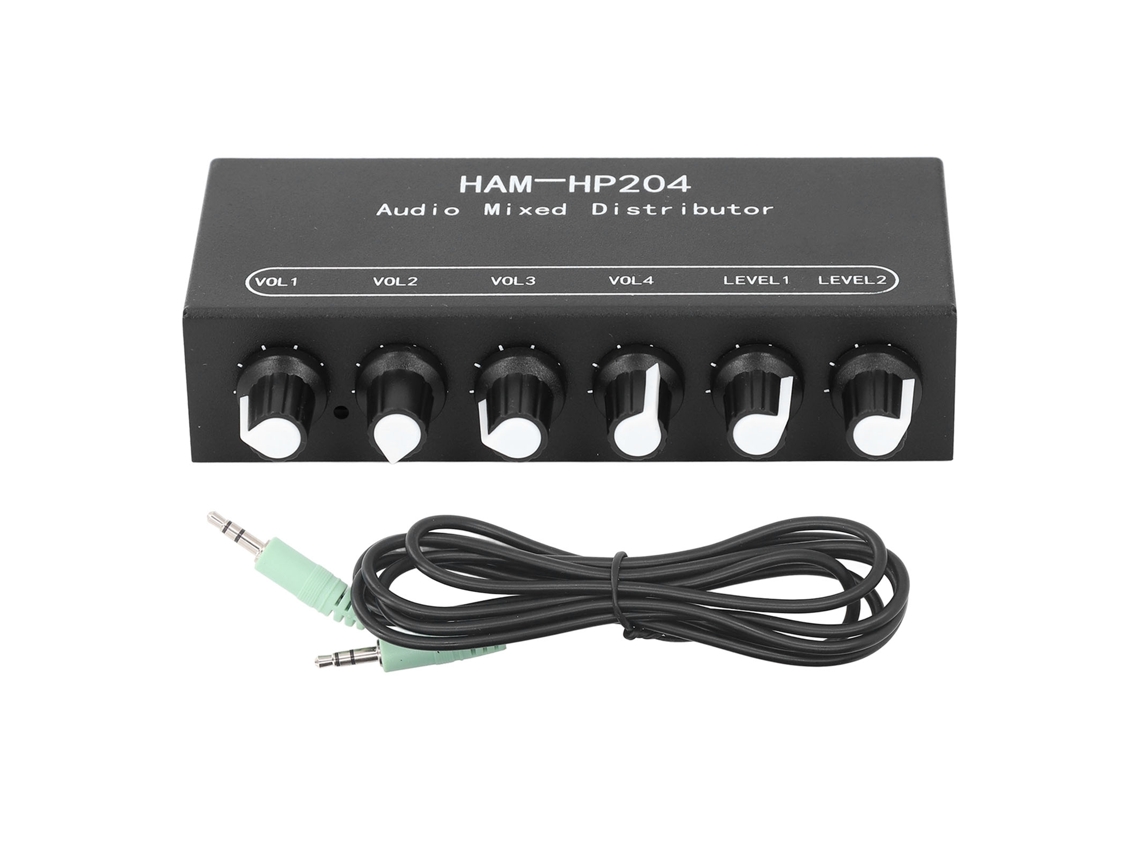 Distribuidor Mezclador Estéreo 2 Entradas 4 Salidas Control Independiente Amplificación 5x Para Pc Micrófono Guitarra Teclado Dc 5v A 19v