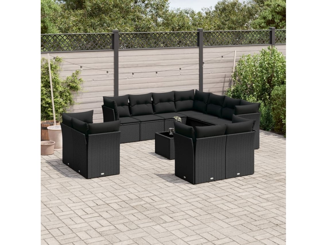 Conjunto de sofá de jardín de 12 piezas con cojines en mimbre sintético negro de DKD Home Decor