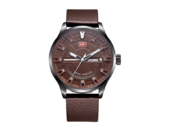 Reloj De Pulsera Para Hombre Mini Focus Analógico De Cuarzo Con Correa De Cuero Impermeable Café