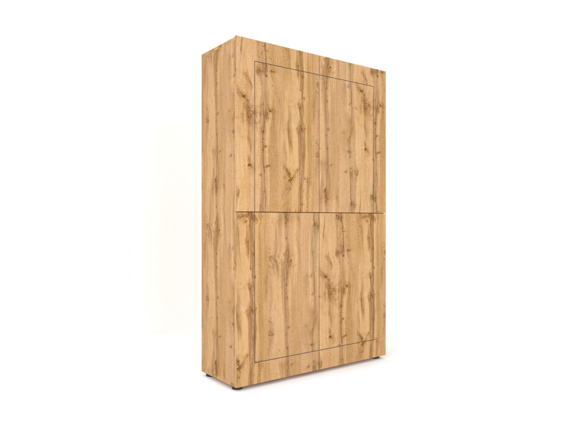 Aparador alto Elios con 4 puertas, 100x35x165 cm, Roble Natural.