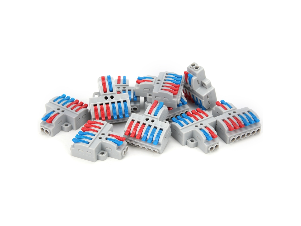 Conector de cable 2026 con 2 entradas y 6 salidas con orificio fijo de 4 mm, bloque de terminales rápido de 600 V, 10 unidades.