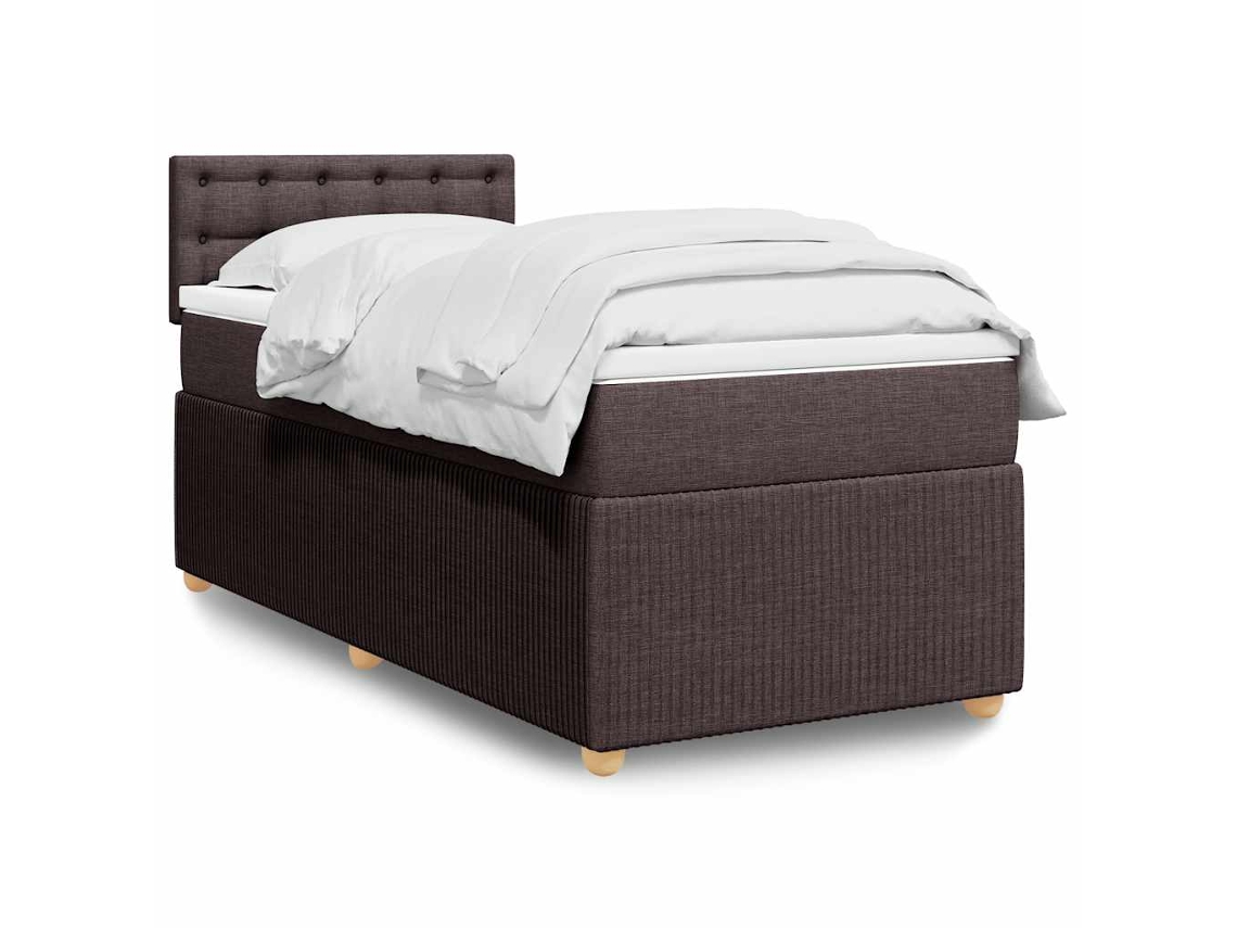 Cama Box Spring Con Colchón Tela Marrón Oscuro 100x200 Cm