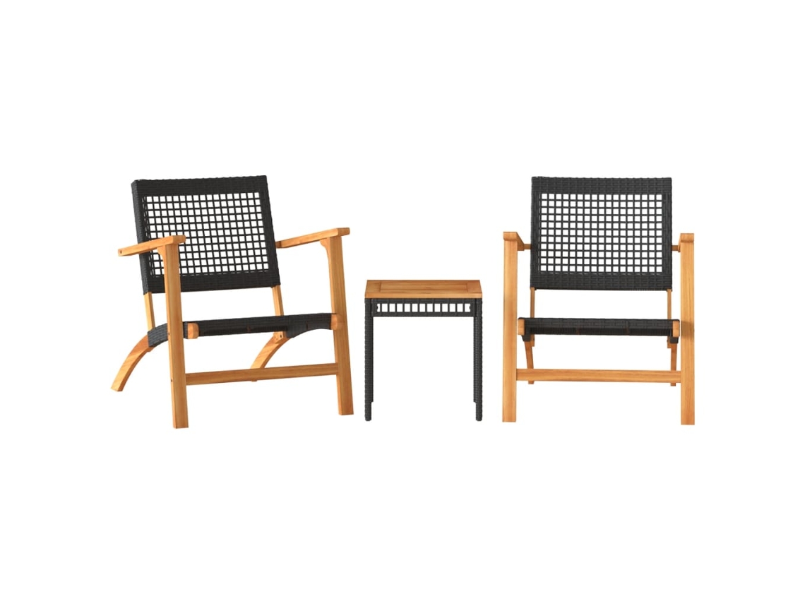 Maison Exclusive - Juego De Bistró 3 Pzas Ratán Pe Negro Y Madera Maciza Acacia