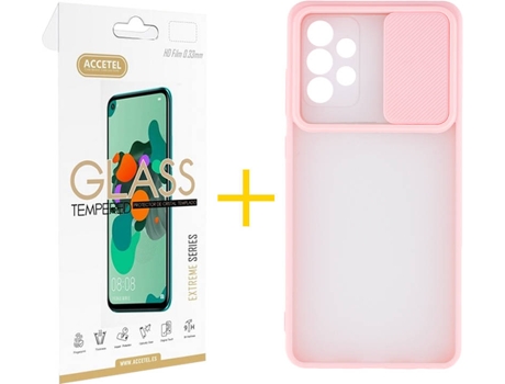 Carcasa y Protector de Pantalla de Vidrio Samsung A72 5G ACCETEL Gel Protección Cámara Rosa