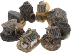 Conjunto De 8 Casas En Miniatura De Resina Gris, Decoraciones Para Jardines De Micropaisajes.