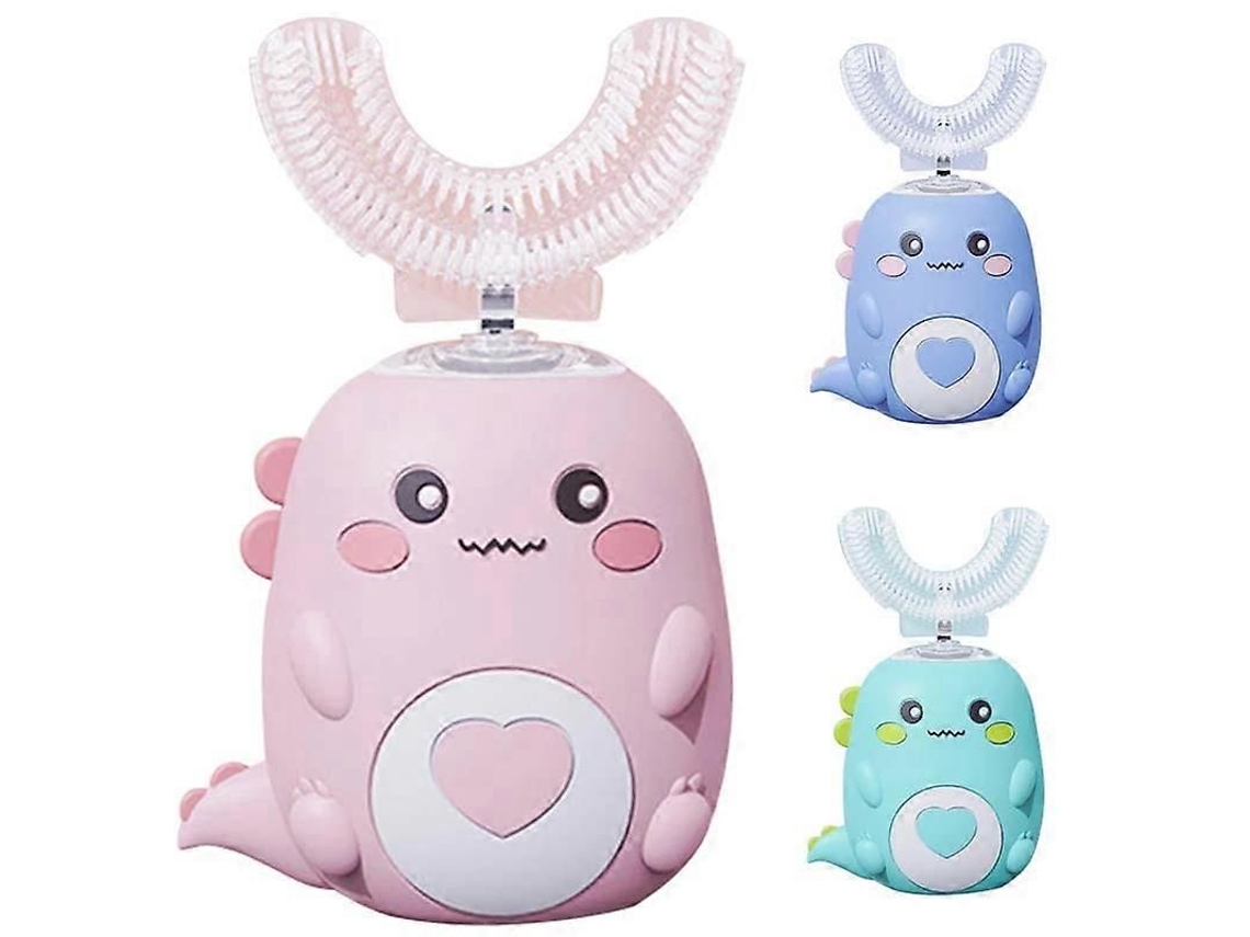 Cepillo de dientes eléctrico infantil GOKOCO con forma de U, diseño de animalito adorable y cerdas de silicona suave.