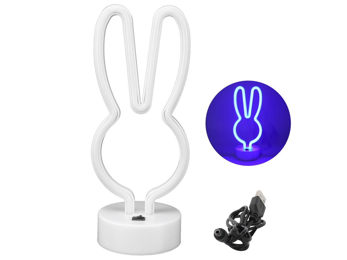2026-luz Neon Led Con Forma De Conejo Decoración De Mesa De Noche Lámpara Con Base Usb/batería Azul