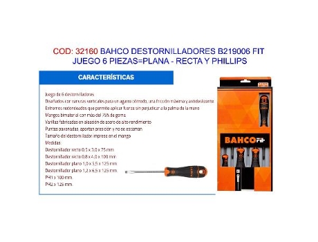 Bahco destorn.b219006 fit juego 6 piezas plana-recta y phillips