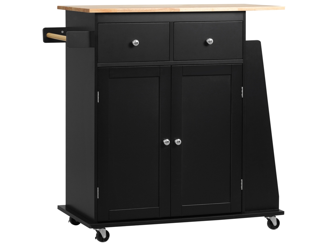 Cozinha Carrinha com Armário, 2 Gavetas e Porta Temperamento, Cozinha Ilha em Madeira, 89x45x89,5cm, Preto ZENCORE SERVICES
