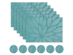 2026-33813-set De 6 Manteles De Vinilo Tejido Resistente Al Calor Antideslizantes Color Azul-verde
