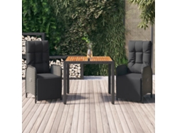 Conjunto de comedor de jardín de 3 piezas DKD Home Decor con cojines de mimbre negros