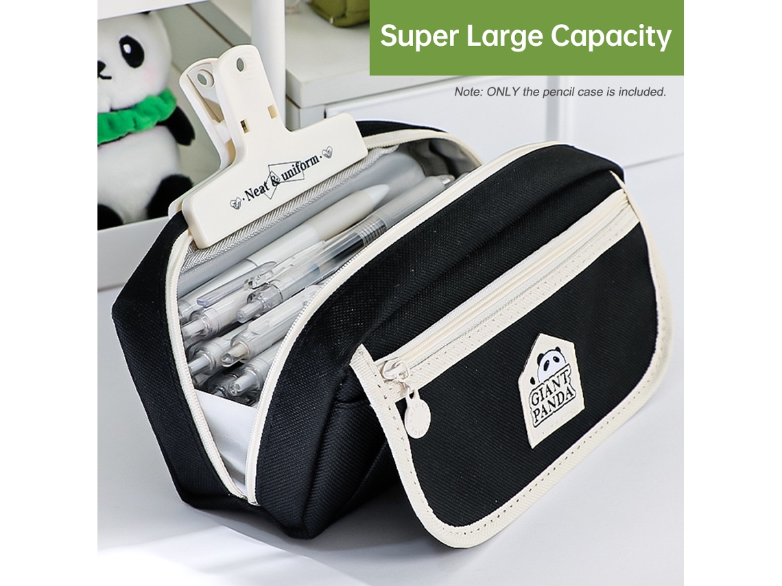 Precioso estuche grande rosa para lápices con 3 tapas, organizador escolar resistente.