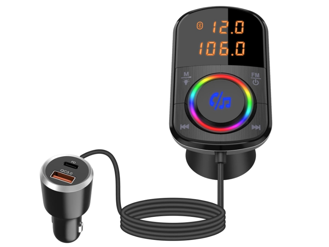 Transmisor FM Bluetooth, Radio de coche inalámbrica Bluetooth 5.0 Cargador de coche USB C Carga rápida PD 18W y QC3.0, con botón de apagado, compatible con salida TF (negro)
