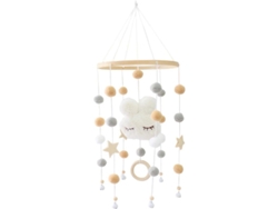 Muebles Para Cuna - Campana De Viento De Madera Con Bolas De Fieltro Y Un Lindo Conejito | Campana Para Cuna