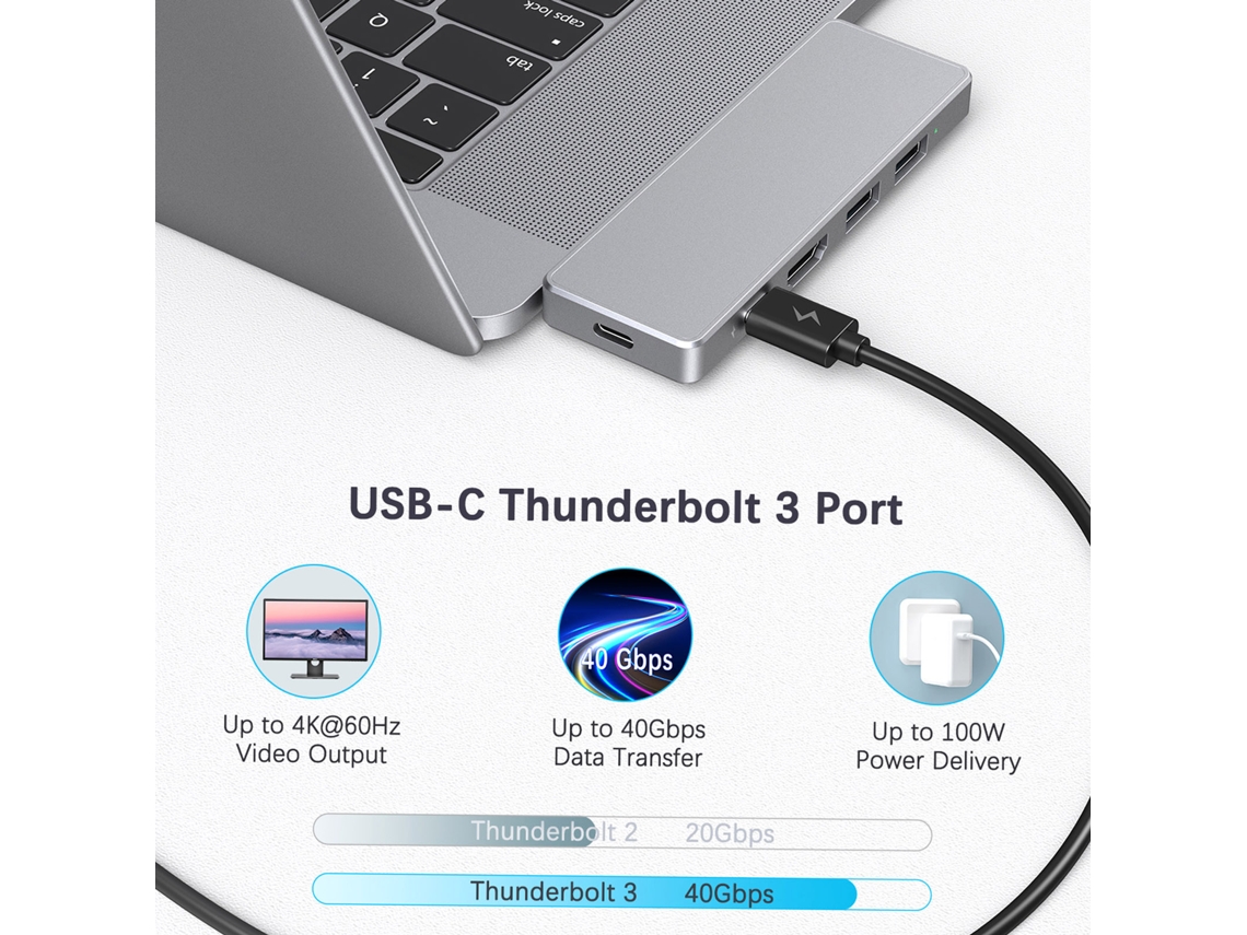 Adaptador De Concentrador Usb C De Aleación De Aluminio 7 En 1 Con Carga Pd, Datos, Video 4k Y Puertos Usb 3.0