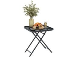Mesa de jardín plegable con diseño calado, apta para jardines, terrazas y balcones, en color negro.