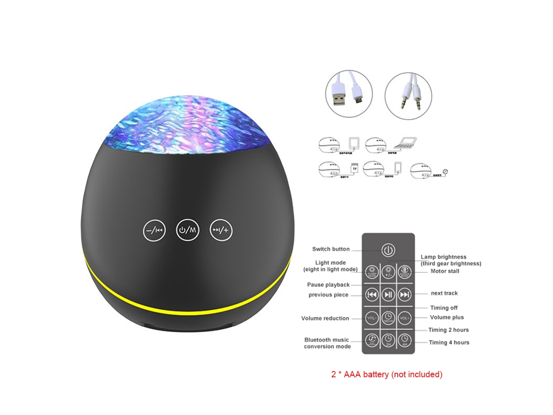 2026-proyector De Luz Olas Marinas Con Control Remoto 8 Modos Brillo Ajustable Altavoz Bt Usb Luz Nocturna Para Dormitorio Sala