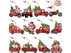 24 adornos de camiones rojos de madera – Decoraciones para el árbol de Navidad