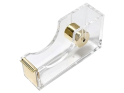 Dispensador de cinta adhesiva de mesa de acrílico dorado transparente con núcleo de 2,5 cm, cortador de cinta incluido, ideal para oficinas GOKOCO (1 pulgada).