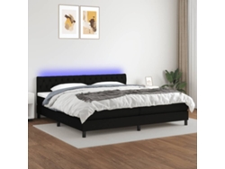 Cama Box Spring Colchón Y Luces Led Tela Negro 200x200 Cm