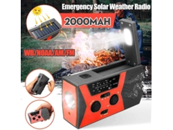 Radio solar portátil de emergencia con manivela, linterna y luz de lectura, 2000 mAh, ABS negro/naranja Tommy01