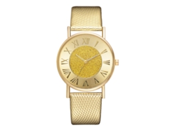 Reloj De Pulsera De Cuarzo Informal Para Mujer Con Esfera Redonda Y Correa De Piel Sintética Dorada.