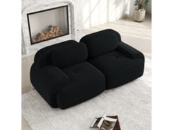 Sofá de dos plazas en tejido acanalado, modular, sin estructura, con brazos curvos, base antideslizante, espuma de alta densidad, color negro.