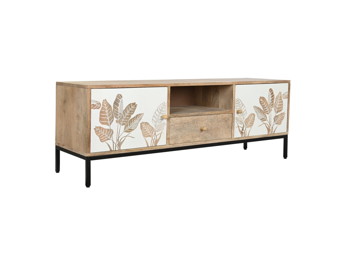 Mueble Tv Mango Metal Hoja Blanco 140x40x50cm
