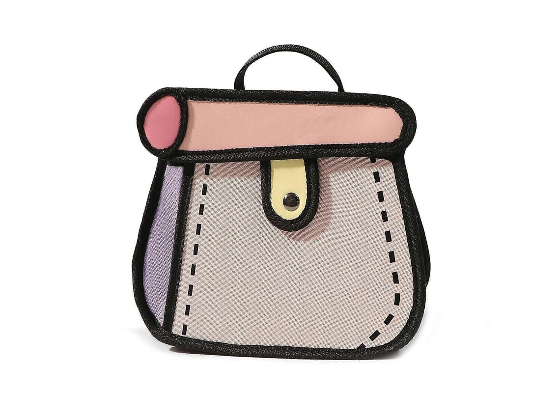 Bolso bandolera con estampado de cómic y garabatos bidimensionales, bolso de lona con forma de pastel, ideal para citas, color rosa.