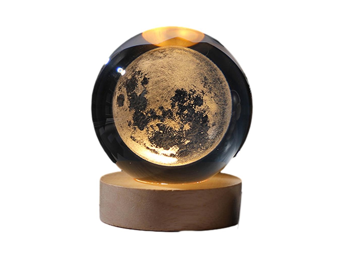 Lámpara de noche LED esférica inspirada en la astronomía para una noche romántica, con base de madera y luz cálida. Rosewell