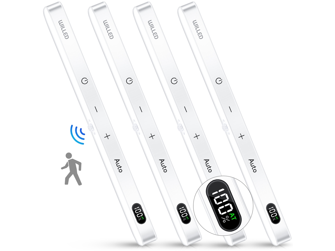 Luz nocturna LED inalámbrica recargable con tira de luz táctil e indicador de nivel de batería MDUG (4 unidades)