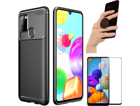 Carcasa, Protector y Popsocket Samsung A21S Rugged Carbon Negro