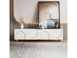 Mueble Tv Bajo Cajones Y Puertas Tiradores Dorados Diseño Elegante