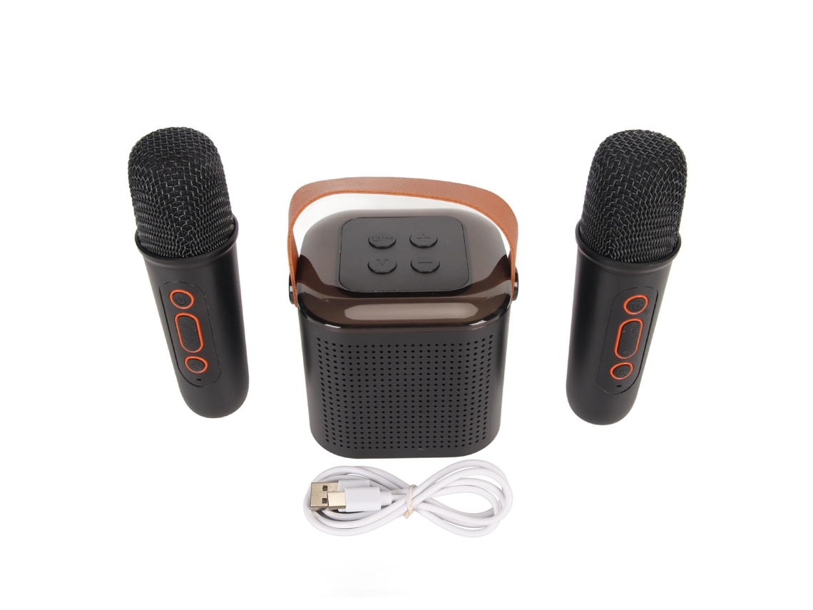 Mini Máquina De Karaoke Portátil Con Luz Rgb, Altavoz Bluetooth Y 2 Micrófonos Inalámbricos - Negro