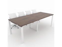 Mesa de Reuniones, hogar y Oficinas. Estructura metálica abierta color Blanco, Tablero melamina color Nogal. (240x100). Fabricado en España. OFICIT