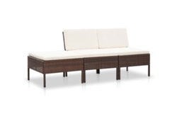 Conjunto de muebles de jardín con cojines de mimbre marrón, Dkd Home Decor