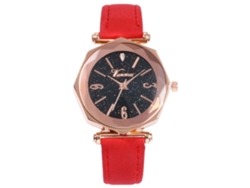 Reloj De Pulsera De Moda Para Mujer Con Correa De Pu Y Esfera Brillante - Rojo