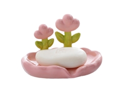 RNEMITERY Jabonera artística de cerámica, bandeja con forma de flor y drenaje inteligente, materiales de alta calidad y amplia aplicación para baños y cocinas.