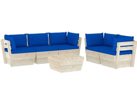 Conjunto 6 Muebles de jardín de palets VIDAXL y cojines madera de abeto
