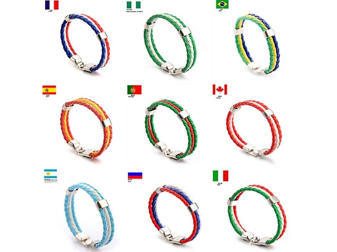 Pulsera De Cuero Tejida A Mano Para Hombre, Pulsera De Bandera De Fútbol De Acero Inoxidable, Joyería Unisex