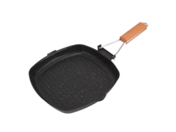 Sartén Antiadherente Para Barbacoa Con Mango Plegable, Madera De Haya, 24x24 Cm, De Bajo Consumo Energético.