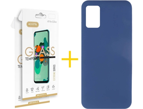 Funda y Protector de Vidrio 2 x Samsung Galaxy A31 ACCETEL Silicona Líquida Azul